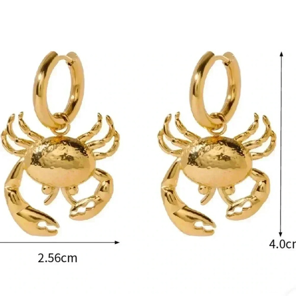 *NEW* 18K Gold Plated Stainless Steel Crab Earrings on Congo Hoops  (GOLD) - Picture 5 of 8